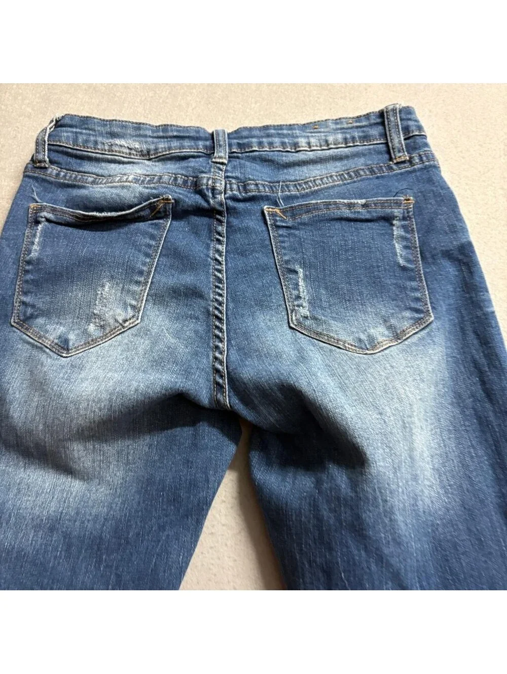 I & M Premium Jeans Womens Size 9 Blue Mid Rise Distressed Ripped Knee Skinny